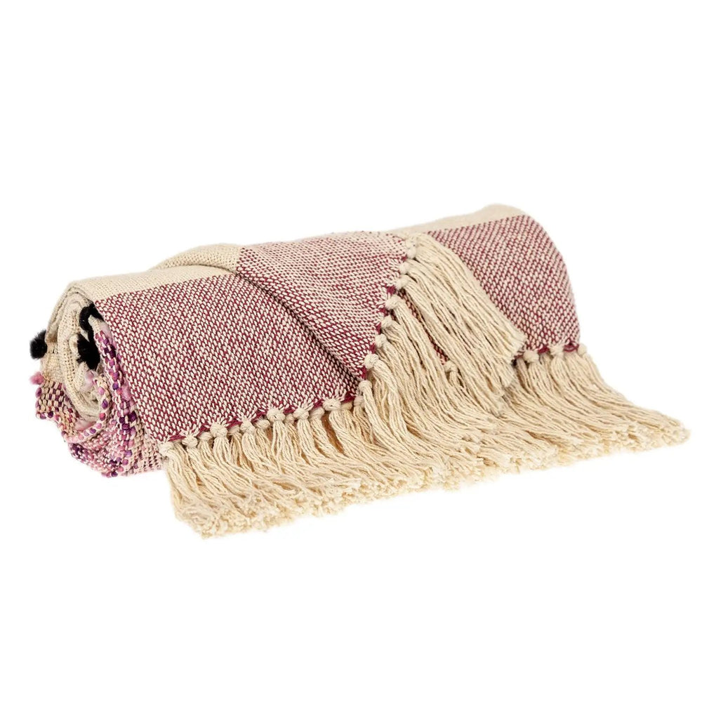 50" X 60" Purple and Ivory Woven Cotton Striped Throw Blanket with Tassels - Homeroots - Flyclothing LLC