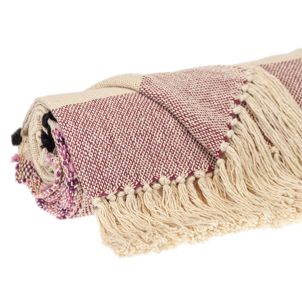 50" X 60" Purple and Ivory Woven Cotton Striped Throw Blanket with Tassels - Homeroots - Flyclothing LLC