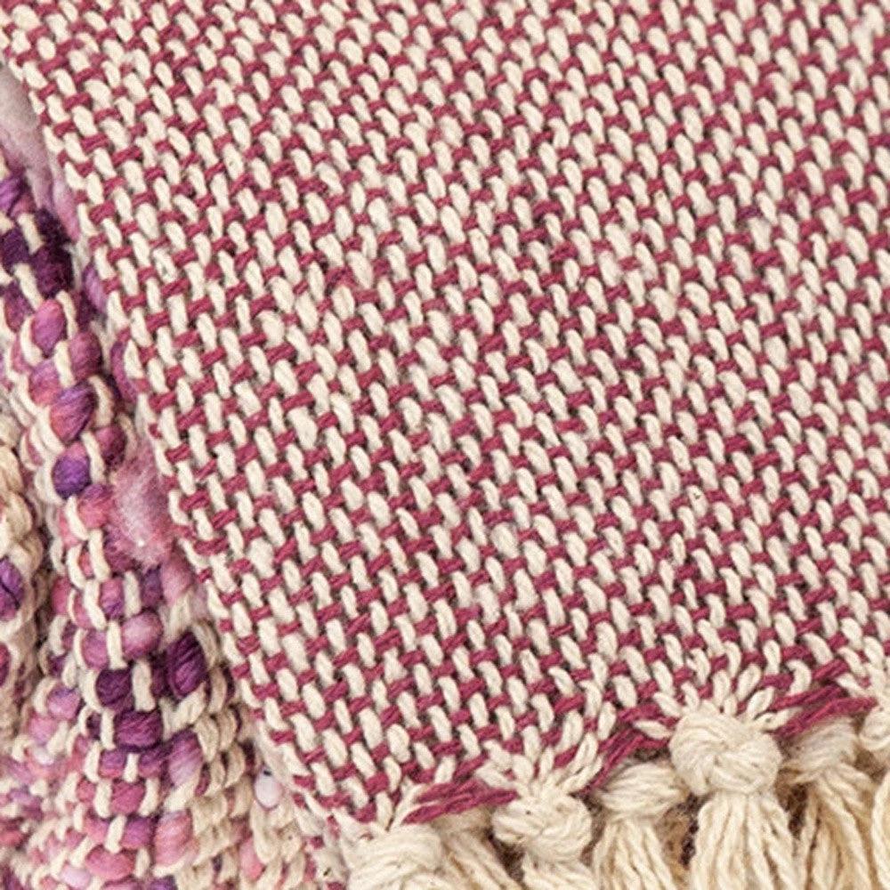 50" X 60" Purple and Ivory Woven Cotton Striped Throw Blanket with Tassels - Homeroots - Flyclothing LLC