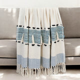 50" X 60" Blue and Ivory Woven Cotton Striped Throw Blanket with Tassels - Homeroots - Flyclothing LLC