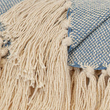 50" X 60" Blue and Ivory Woven Cotton Striped Throw Blanket with Tassels - Homeroots - Flyclothing LLC
