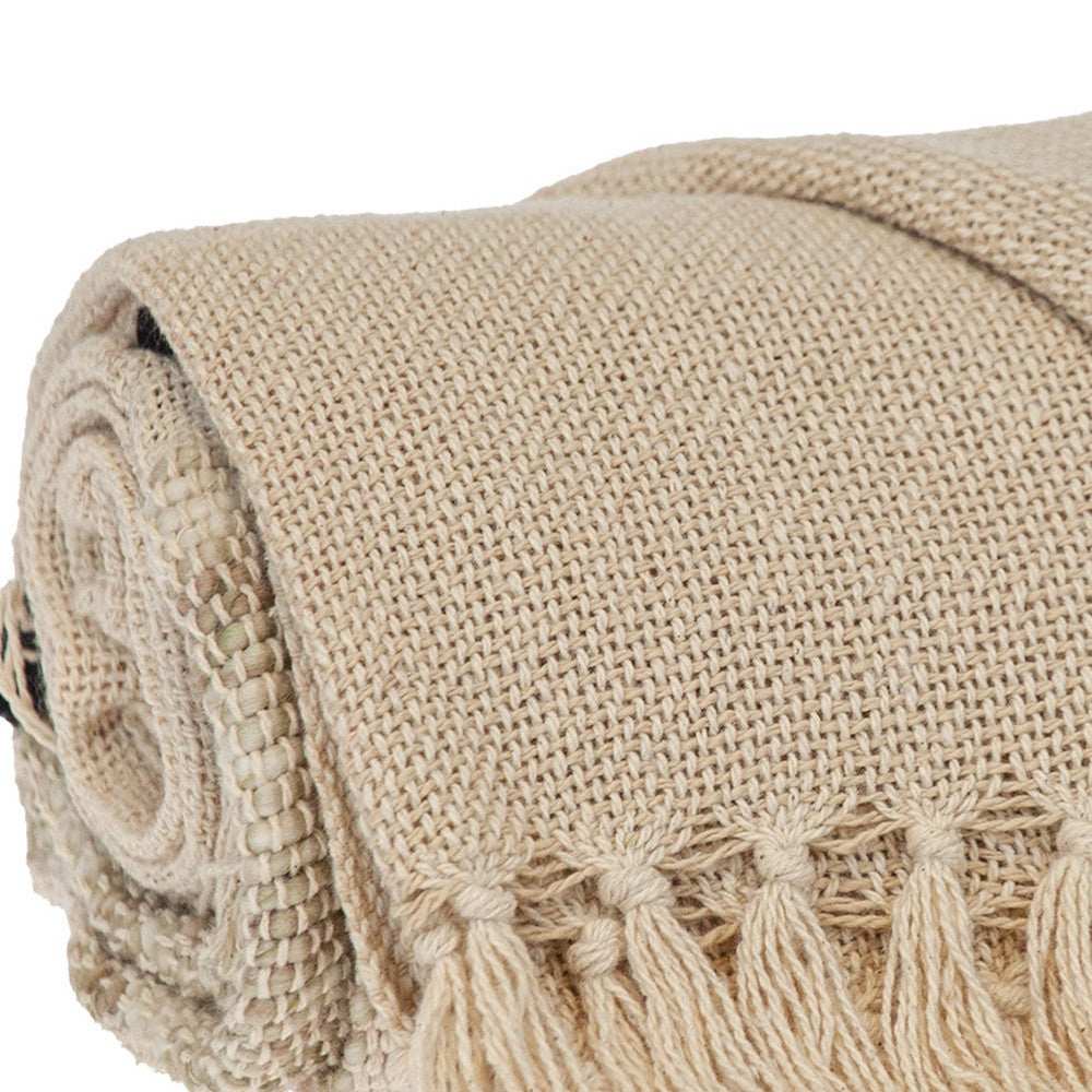 Beige Woven Cotton Abstract Throw Blanket - Homeroots - Flyclothing LLC