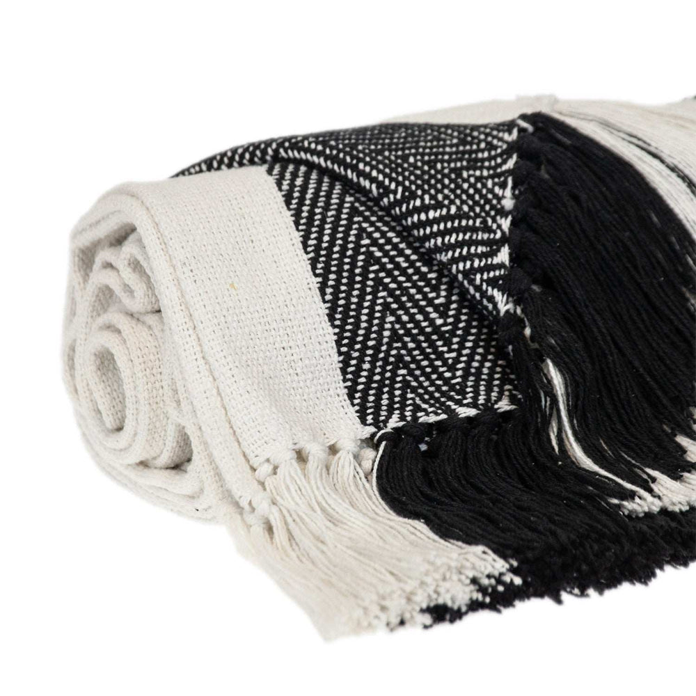 Black and White Woven Cotton Striped Throw Blanket - Homeroots - Flyclothing LLC