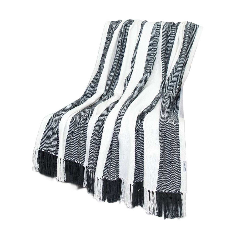 Black and White Woven Cotton Striped Throw Blanket - Homeroots - Flyclothing LLC