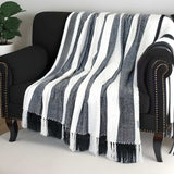 Black and White Woven Cotton Striped Throw Blanket - Homeroots - Flyclothing LLC