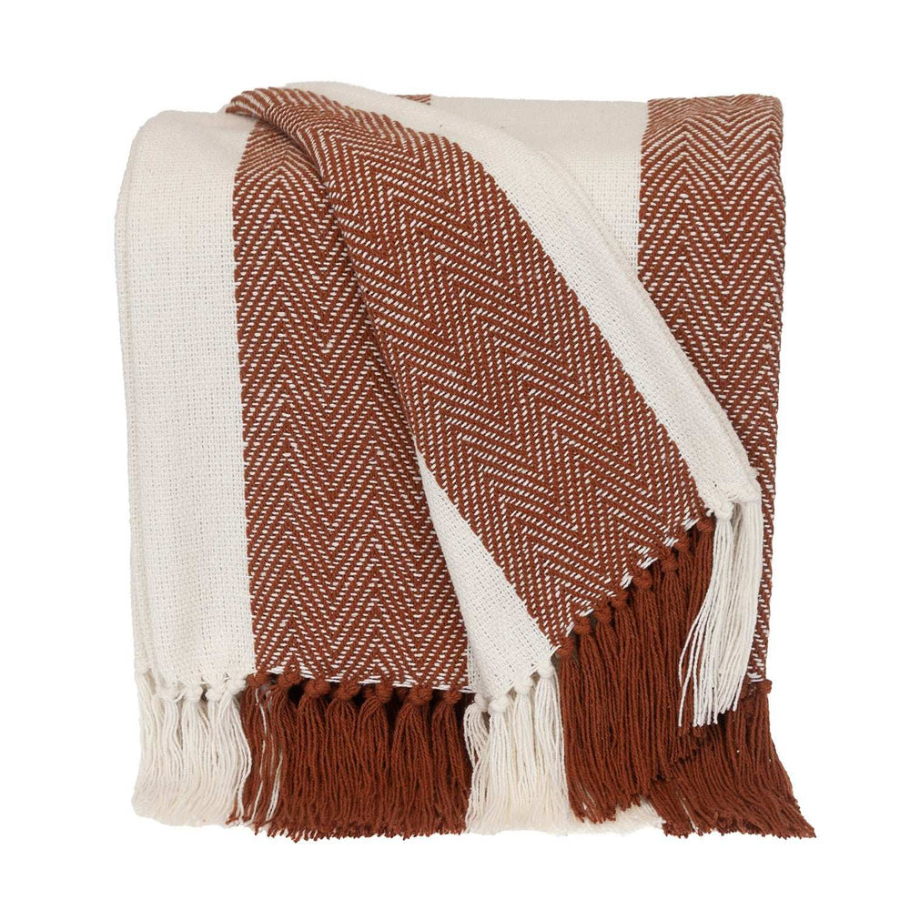 Burnt Orange Woven Cotton Striped Throw Blanket - Homeroots - Flyclothing LLC