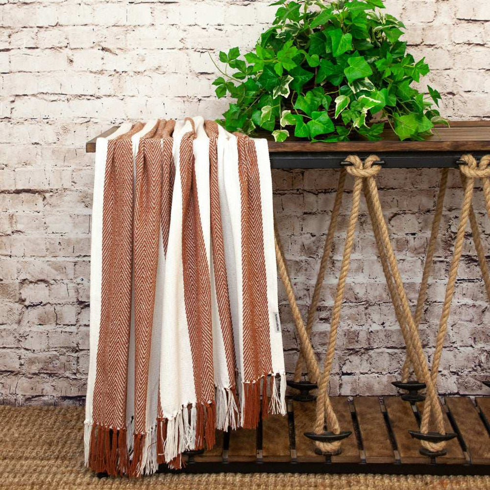 Burnt Orange Woven Cotton Striped Throw Blanket - Homeroots - Flyclothing LLC