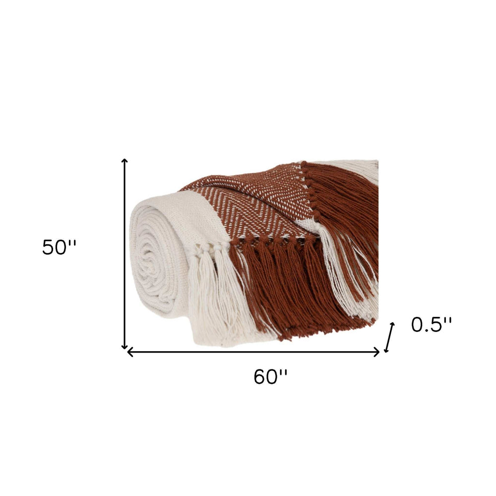 Burnt Orange Woven Cotton Striped Throw Blanket - Homeroots - Flyclothing LLC