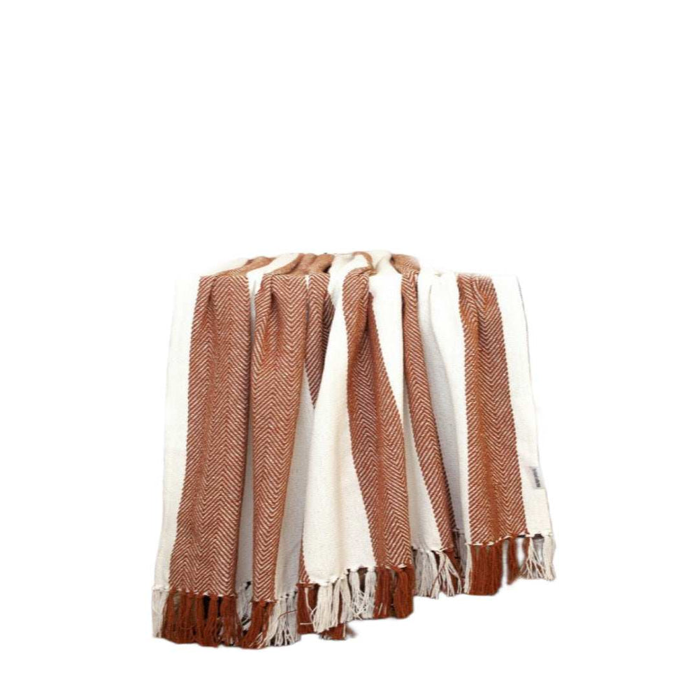 Burnt Orange Woven Cotton Striped Throw Blanket - Homeroots - Flyclothing LLC