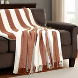 Burnt Orange Woven Cotton Striped Throw Blanket - Homeroots - Flyclothing LLC