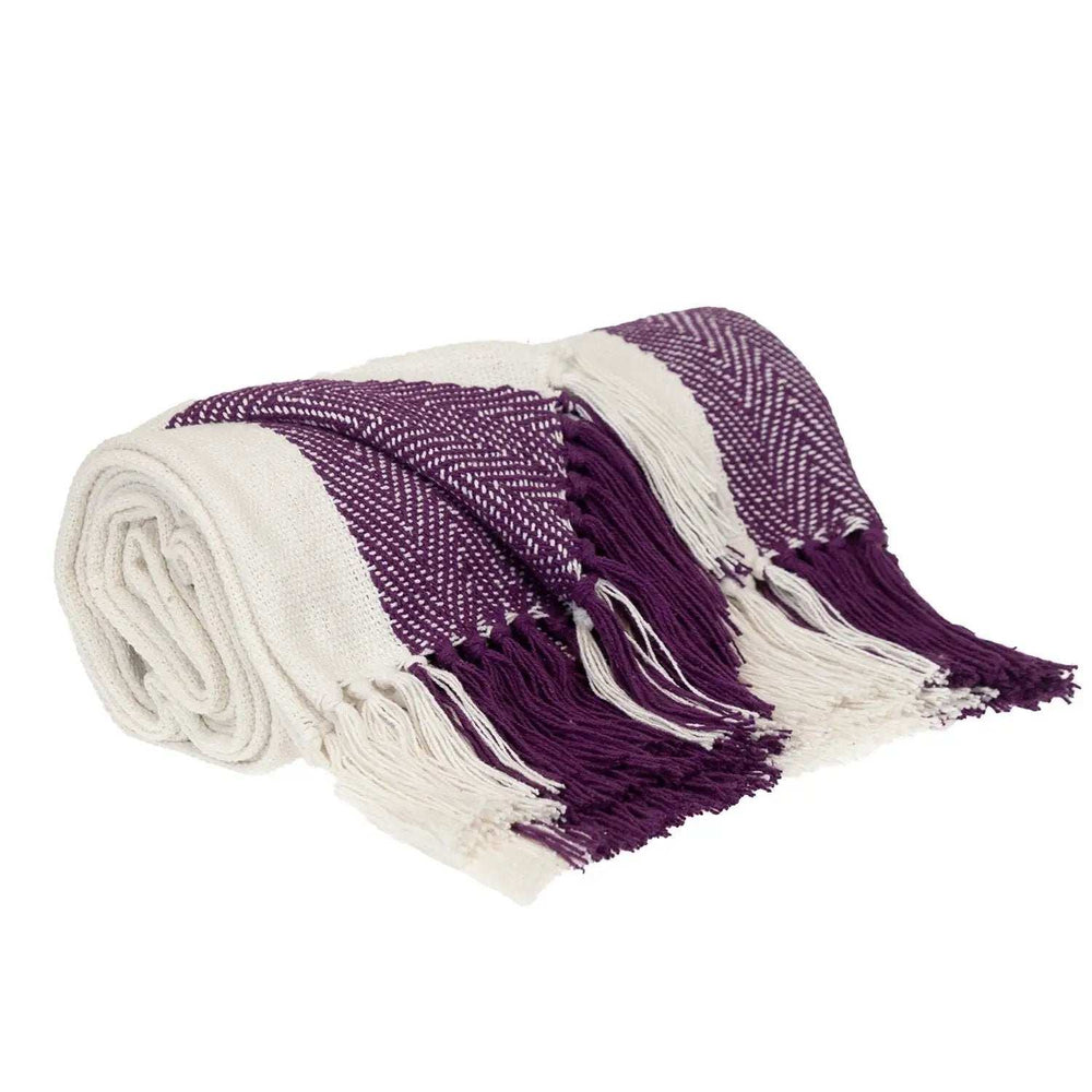 Purple Woven Cotton Throw Blanket - Homeroots - Flyclothing LLC
