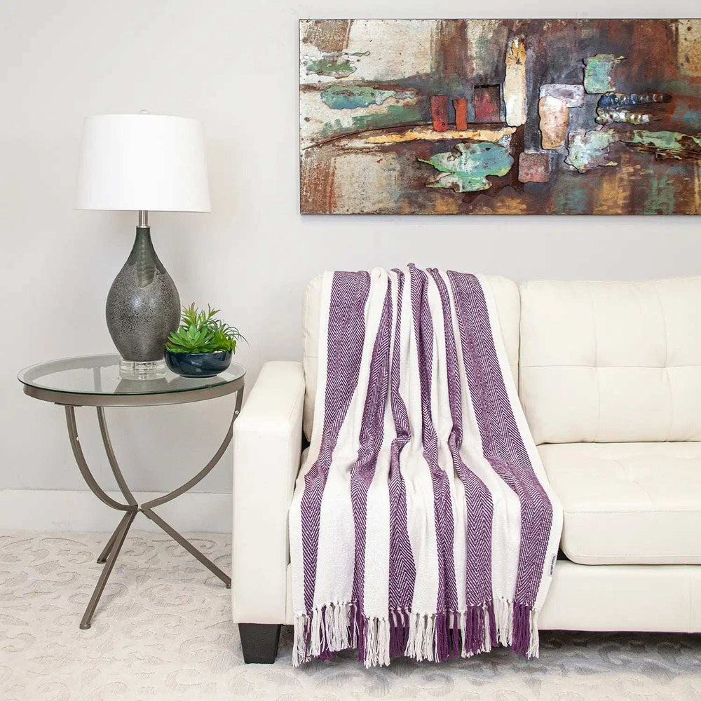 Purple Woven Cotton Throw Blanket - Homeroots - Flyclothing LLC