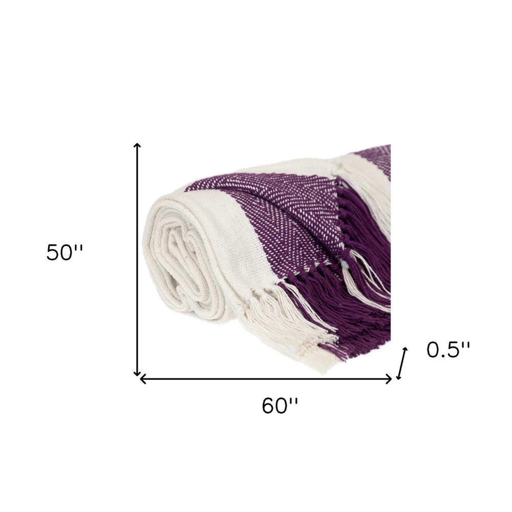 Purple Woven Cotton Throw Blanket - Homeroots - Flyclothing LLC