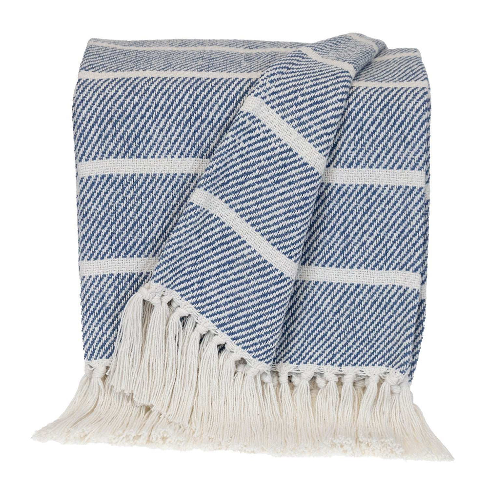 Blue Woven Cotton Striped Throw Blanket - Homeroots - Flyclothing LLC