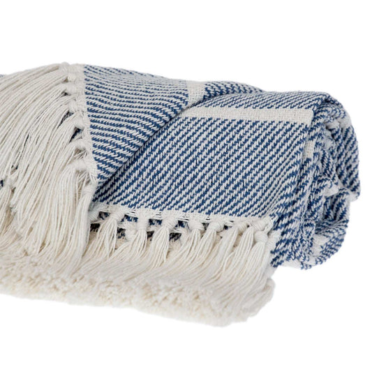 Blue Woven Cotton Striped Throw Blanket - Homeroots - Flyclothing LLC