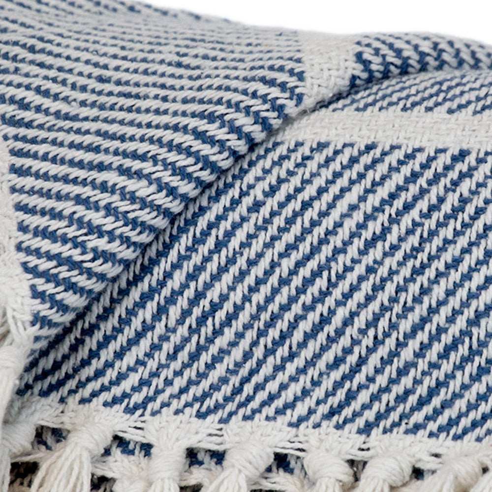 Blue Woven Cotton Striped Throw Blanket - Homeroots - Flyclothing LLC