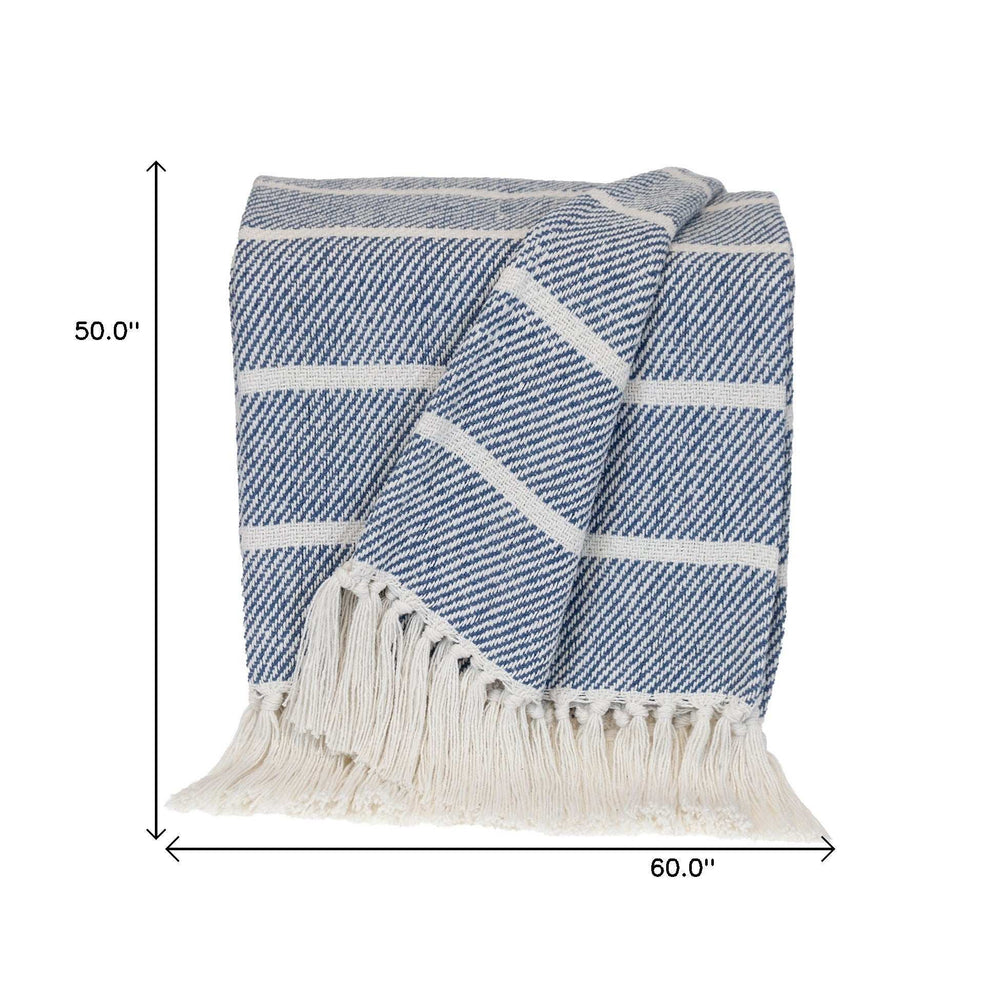 Blue Woven Cotton Striped Throw Blanket - Homeroots - Flyclothing LLC