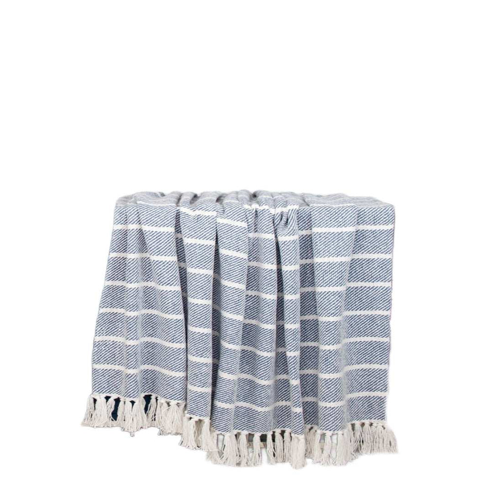 Blue Woven Cotton Striped Throw Blanket - Homeroots - Flyclothing LLC