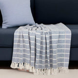 Blue Woven Cotton Striped Throw Blanket - Homeroots - Flyclothing LLC