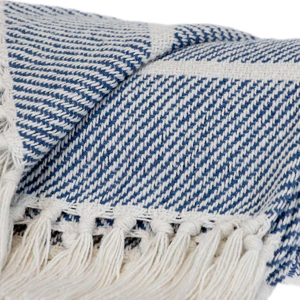 Blue Woven Cotton Striped Throw Blanket - Homeroots - Flyclothing LLC