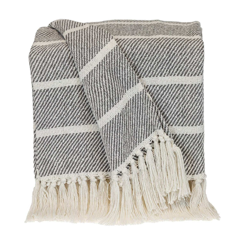 Gray Woven Cotton Striped Throw Blanket - Homeroots - Flyclothing LLC