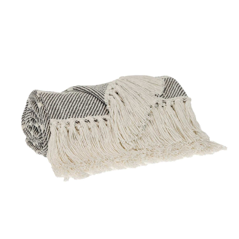 Gray Woven Cotton Striped Throw Blanket - Homeroots - Flyclothing LLC