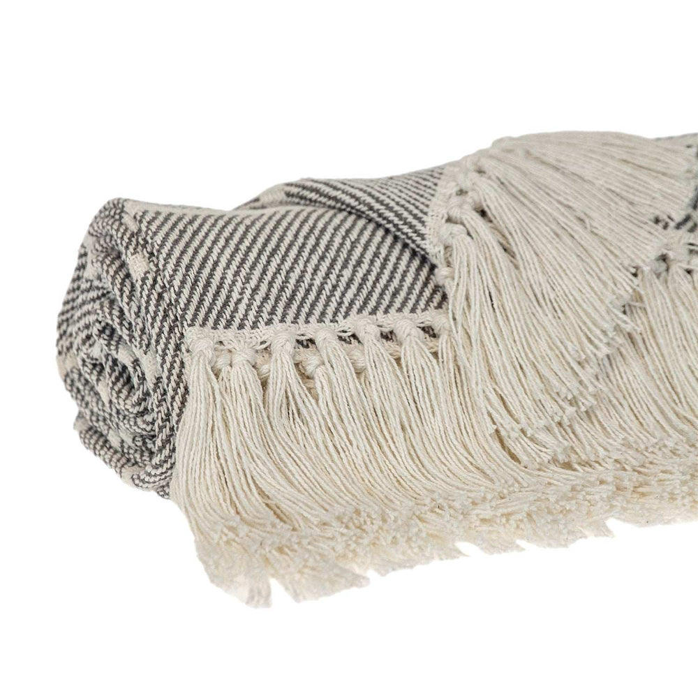 Gray Woven Cotton Striped Throw Blanket - Homeroots - Flyclothing LLC