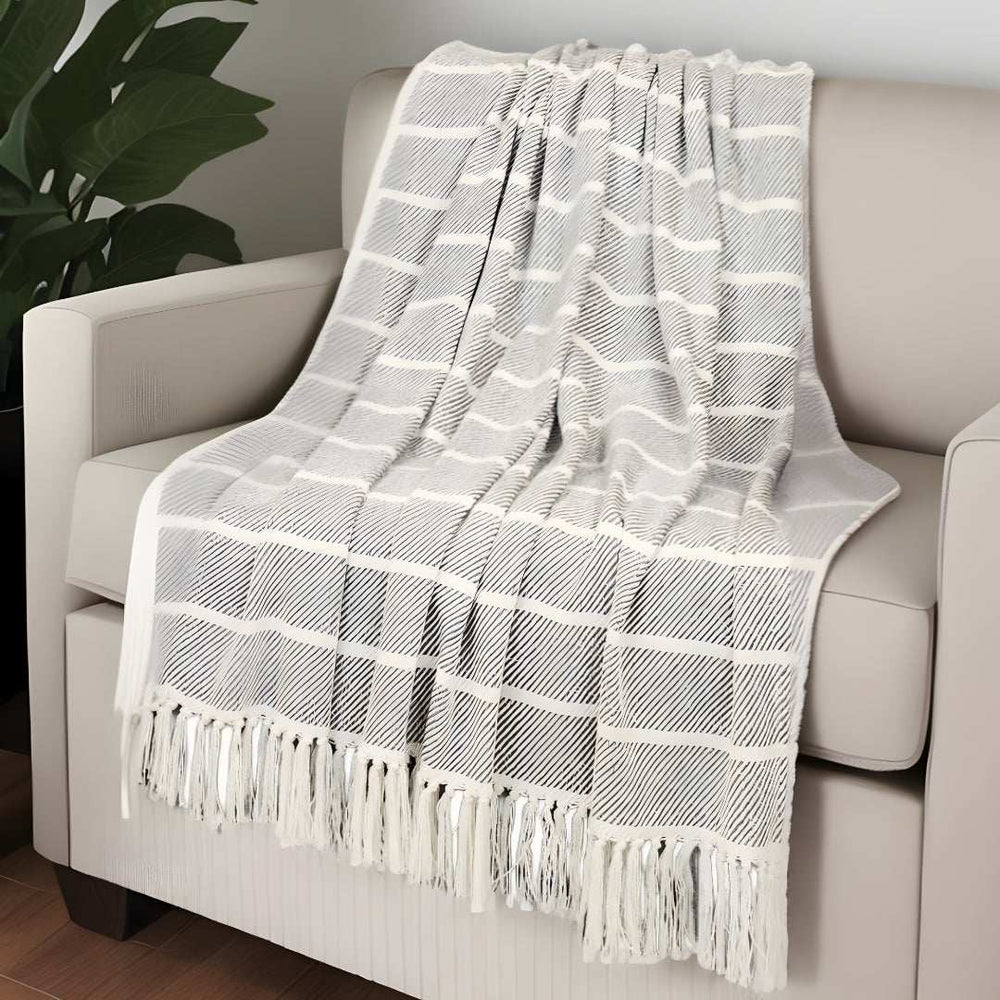 Gray Woven Cotton Striped Throw Blanket - Homeroots - Flyclothing LLC