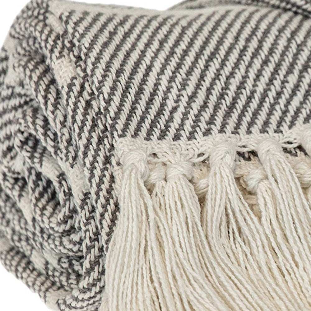 Gray Woven Cotton Striped Throw Blanket - Homeroots - Flyclothing LLC