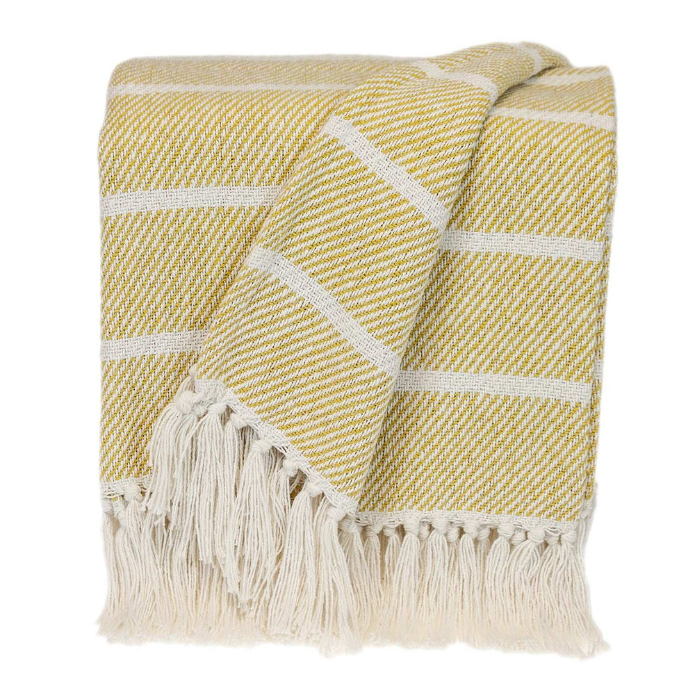 Yellow Woven Cotton Striped Throw Blanket - Homeroots - Flyclothing LLC