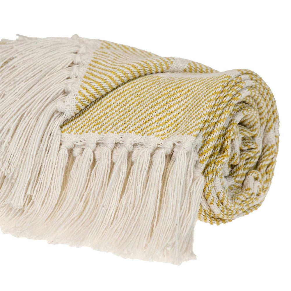 Yellow Woven Cotton Striped Throw Blanket - Homeroots - Flyclothing LLC