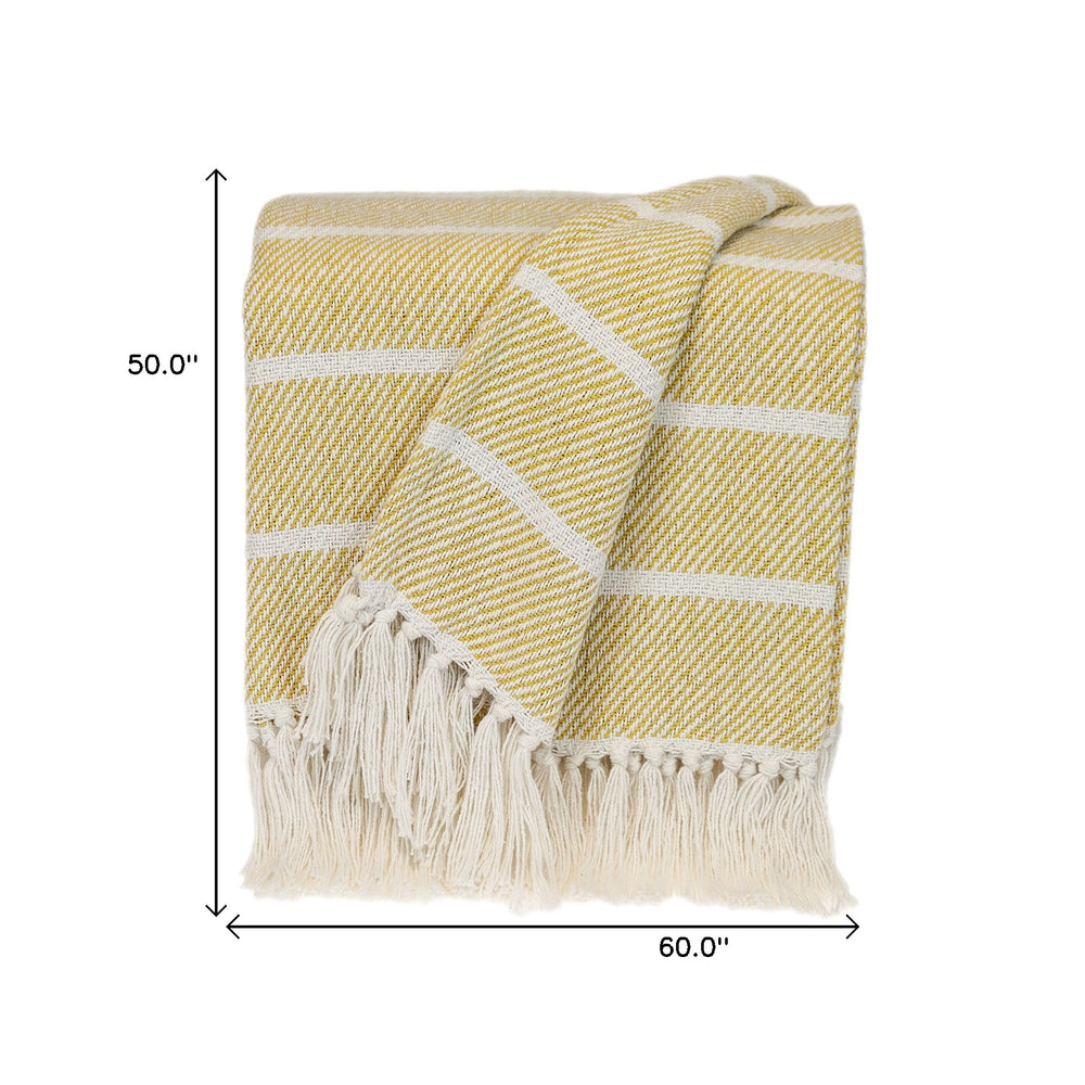 Yellow Woven Cotton Striped Throw Blanket - Homeroots - Flyclothing LLC