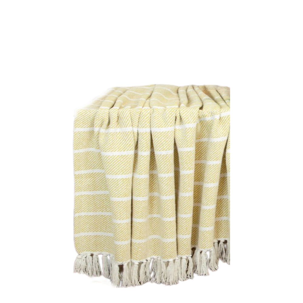 Yellow Woven Cotton Striped Throw Blanket - Homeroots - Flyclothing LLC