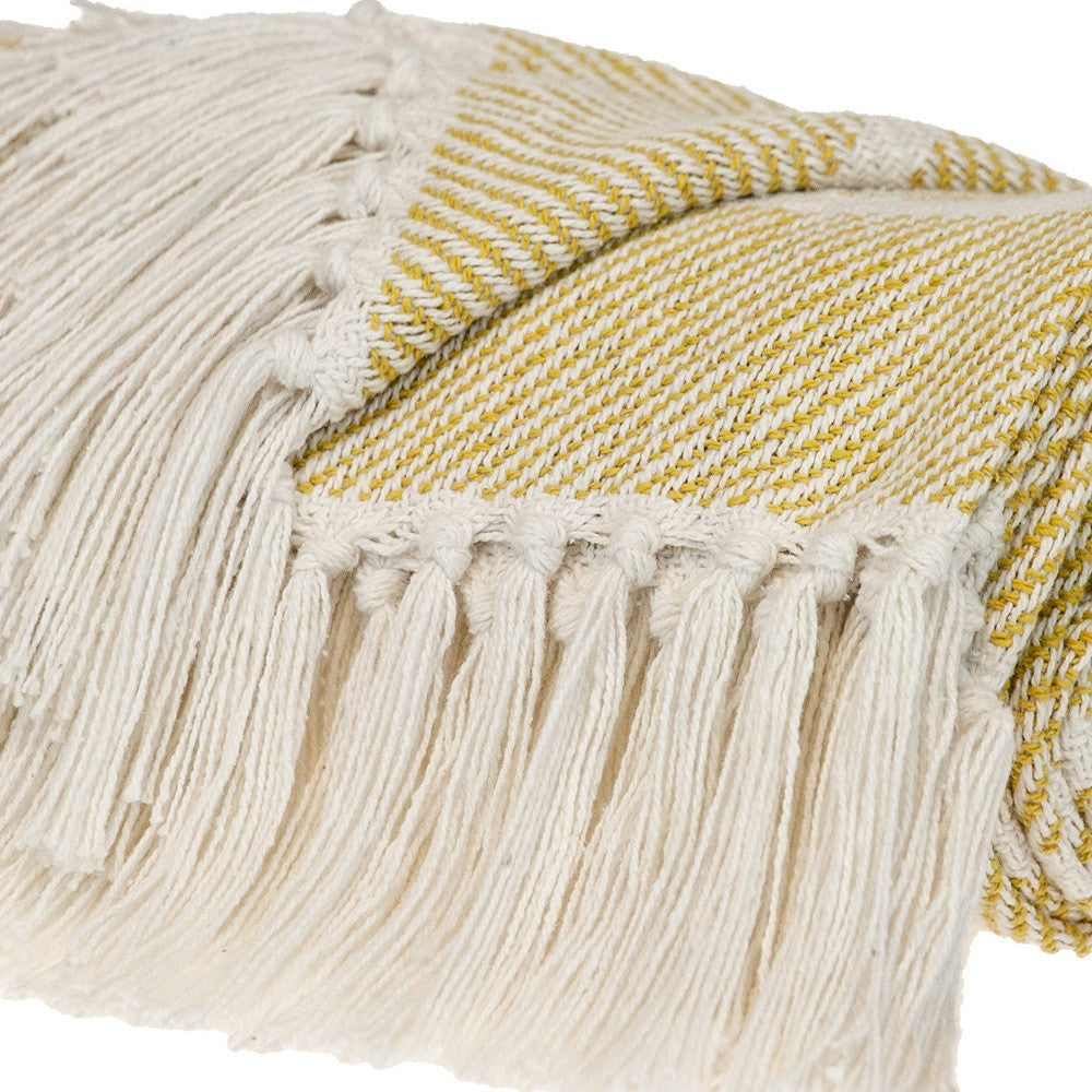 Yellow Woven Cotton Striped Throw Blanket - Homeroots - Flyclothing LLC