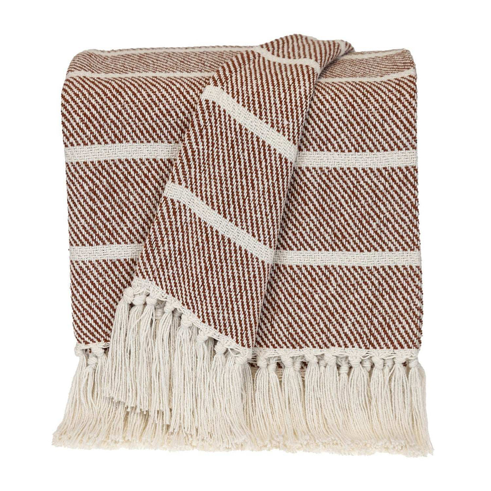 Burnt Orange Woven Cotton Striped Throw Blanket - Homeroots - Flyclothing LLC