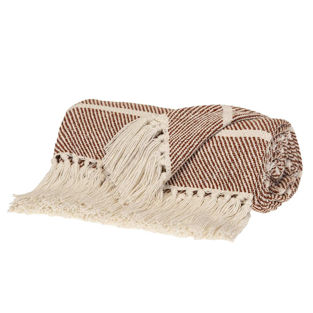 Burnt Orange Woven Cotton Striped Throw Blanket - Homeroots - Flyclothing LLC