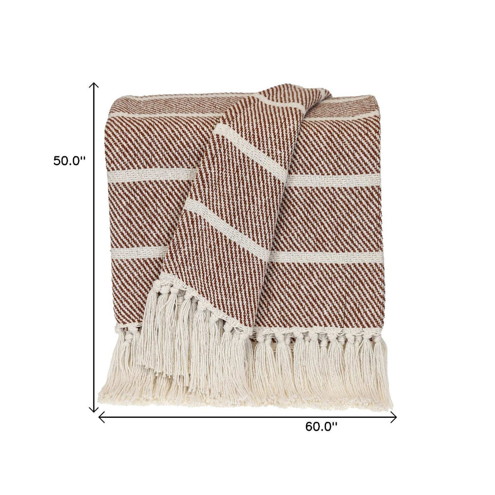 Burnt Orange Woven Cotton Striped Throw Blanket - Homeroots - Flyclothing LLC
