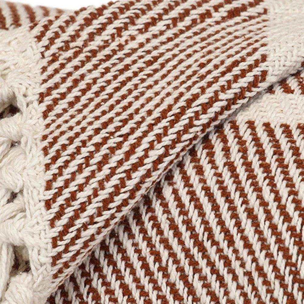 Burnt Orange Woven Cotton Striped Throw Blanket - Homeroots - Flyclothing LLC