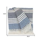 Blue Woven Cotton Striped Throw Blanket - Homeroots - Flyclothing LLC