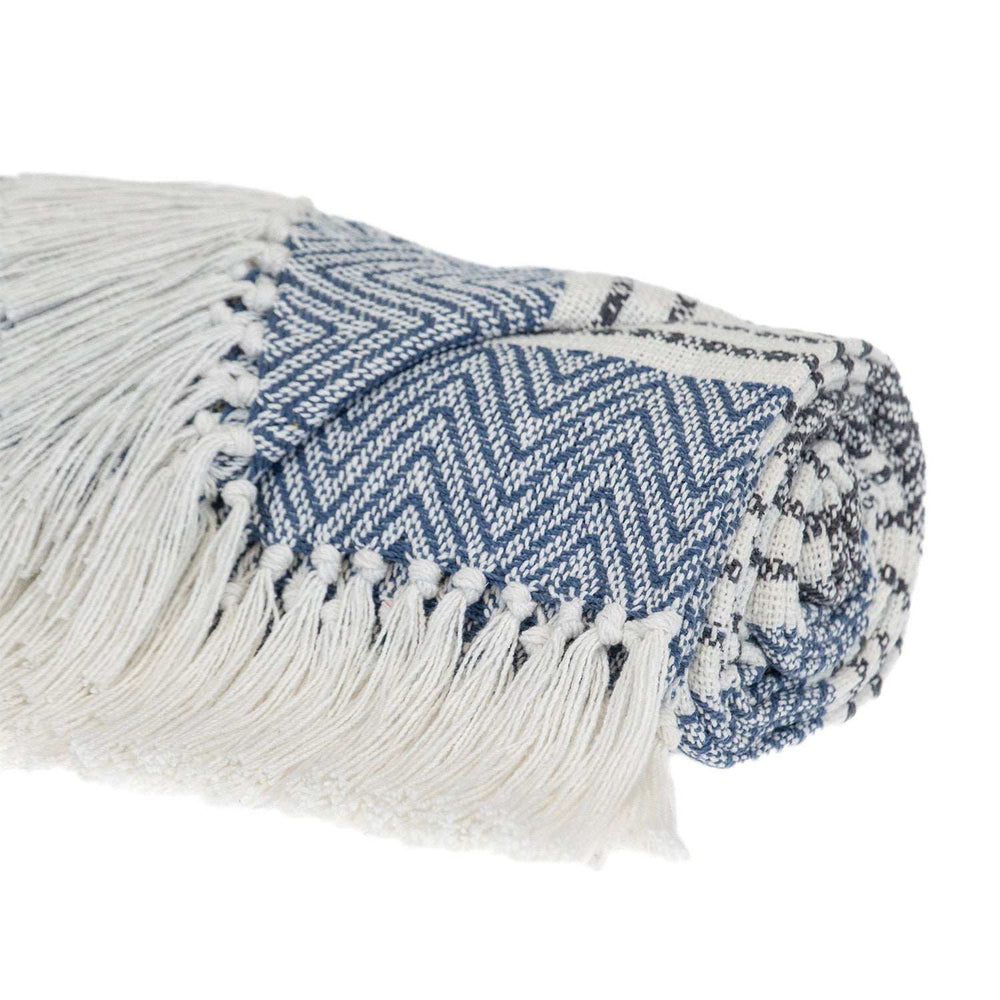 Blue Woven Cotton Striped Throw Blanket - Homeroots - Flyclothing LLC