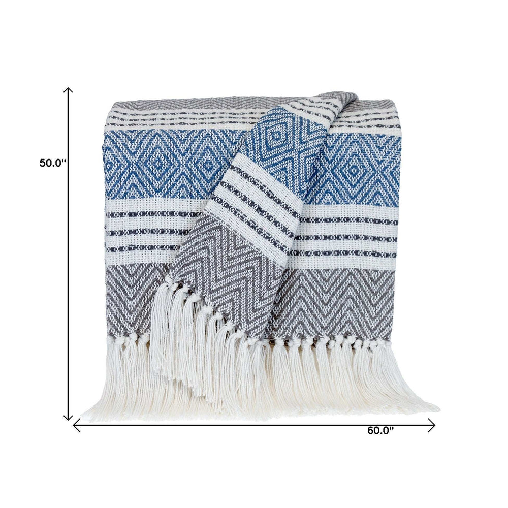 Charcoal Woven Cotton Striped Throw Blanket - Homeroots - Flyclothing LLC