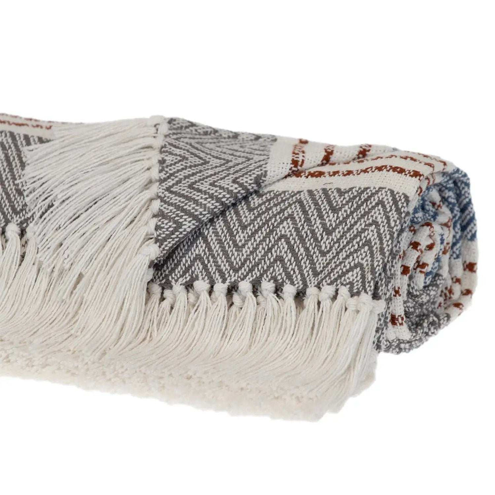 Gray and White Woven Cotton Striped Throw Blanket - Homeroots - Flyclothing LLC