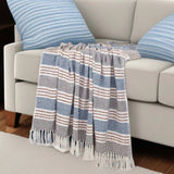 Gray and White Woven Cotton Striped Throw Blanket - Homeroots - Flyclothing LLC