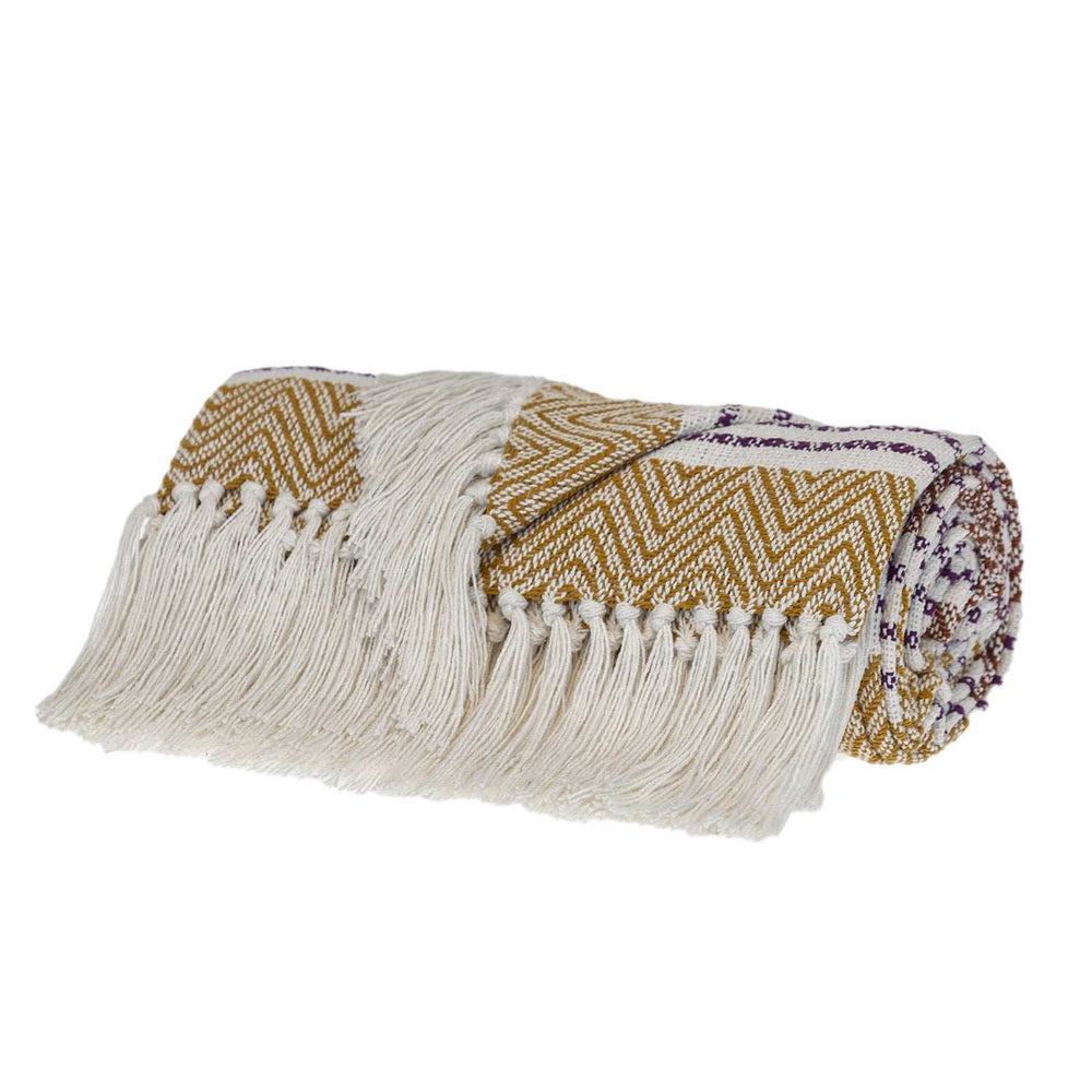 Mustard Woven Cotton Striped Throw Blanket - Homeroots - Flyclothing LLC