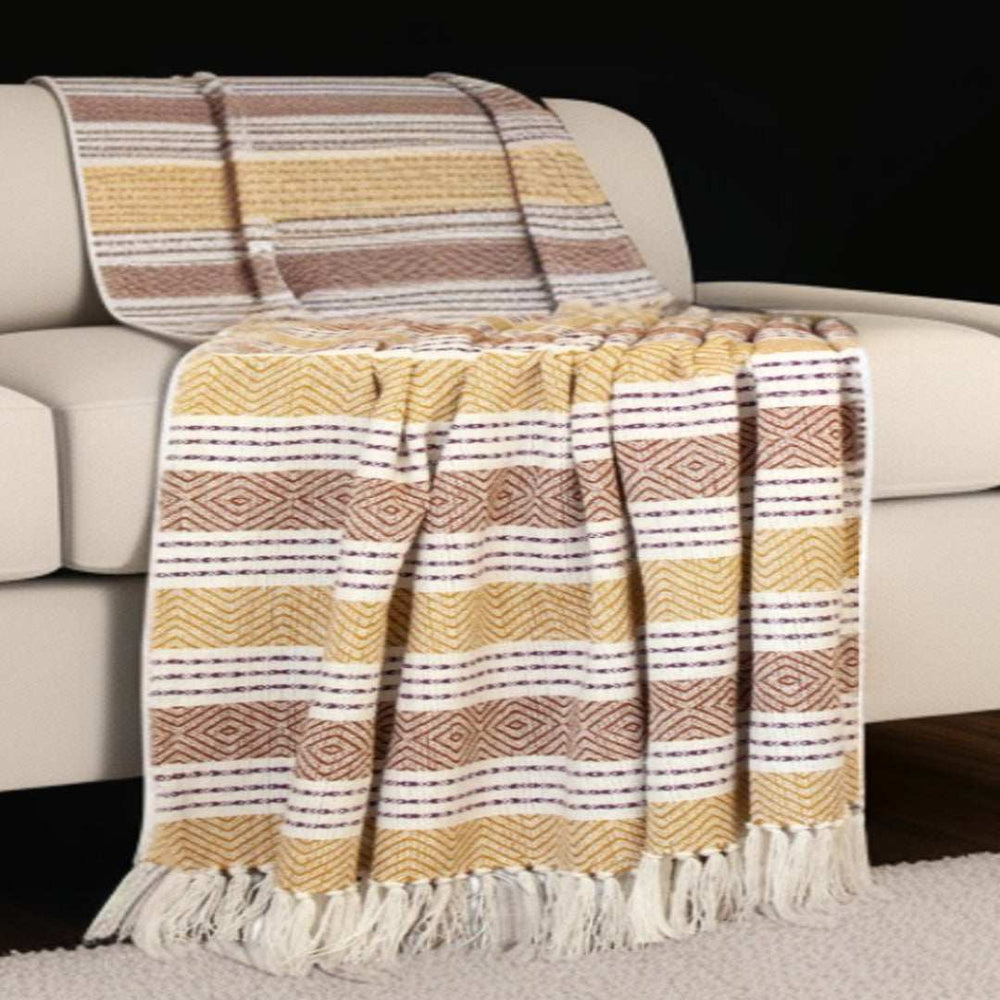 Mustard Woven Cotton Striped Throw Blanket - Homeroots - Flyclothing LLC