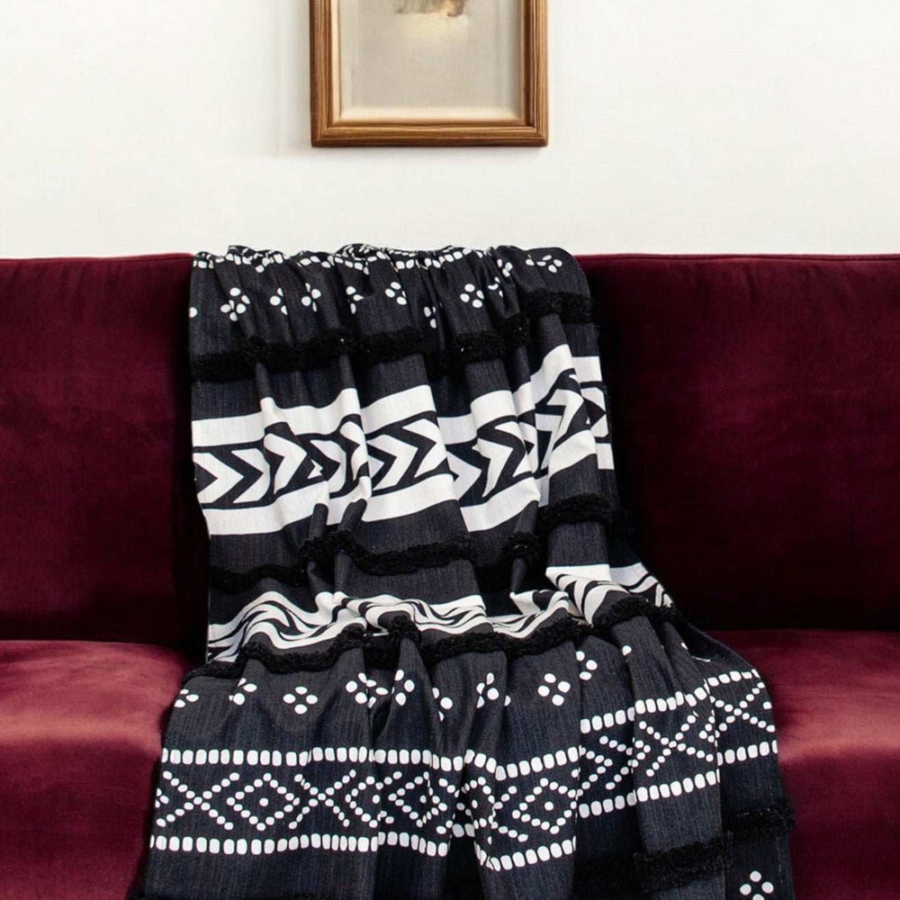 Blue and White Woven Cotton Striped Throw Blanket - Homeroots - Flyclothing LLC