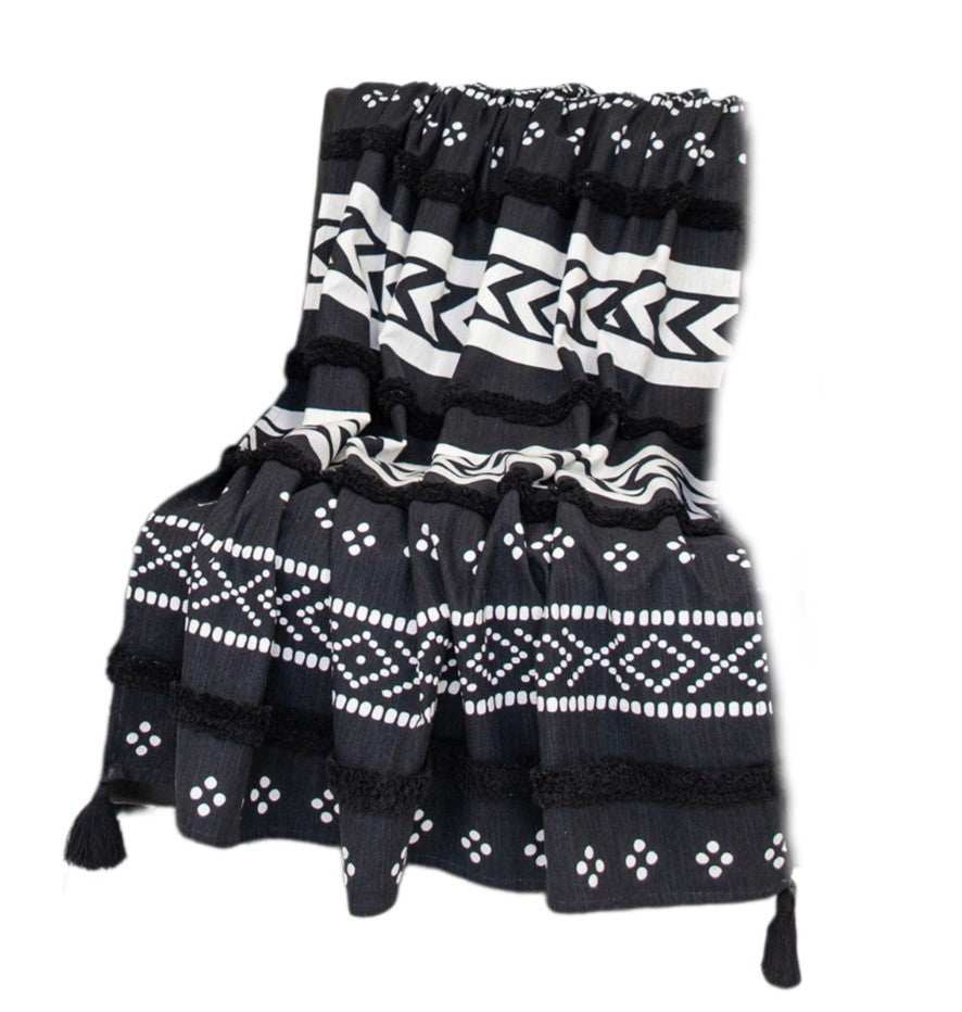 Blue and White Woven Cotton Striped Throw Blanket - Homeroots - Flyclothing LLC