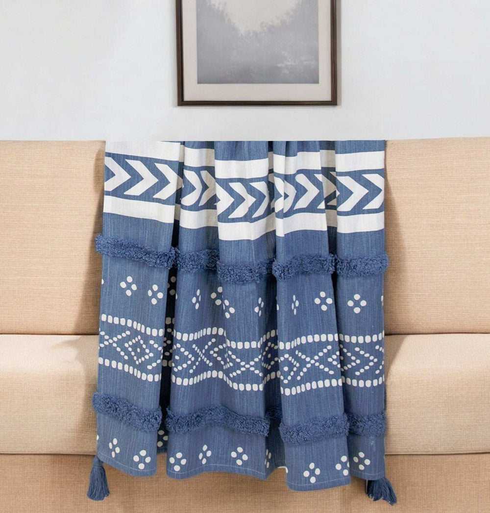 Blue Woven Cotton Striped Throw Blanket - Homeroots - Flyclothing LLC