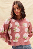 SO ME Strawberry Fruit All Over Button Sweater Cardigan - Trendsi - Flyclothing LLC