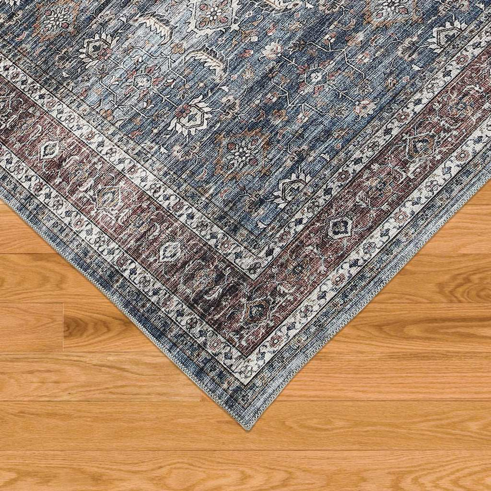 5' X 8' Blue Oriental Distressed Stain Resistant Area Rug - Homeroots - Flyclothing LLC